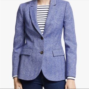 BODEN WOMENS HERITAGE BRITISH TWEED 100% WOOL BLUE HERRINGBONE BLAZER SZ 6 U.S.